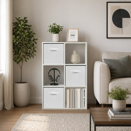 Charles Jacobs (White + 3 White Drawers) Charles Jacobs White 6 Cube Open Book Shelf Storage Unit 1