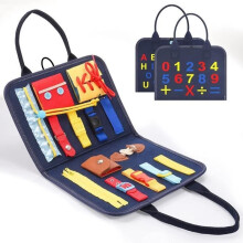 Toys - Montessori - Foldable Busy Board - Blue - Easy to carry - Ages 3 and up