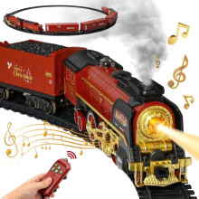 Train miniature - Coffret de train à vapeur électrique - 5 wagons - Sons et lumières - Fumée authentique