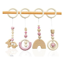 Houten speelboog voor baby's - Houten hanger - Speelgoed met 4 houten speelbogen