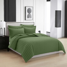 (King, Olive Green) Stripe Duvet Covers Bedding Set Fitted Sheet & Pillowcase