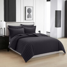 (King, Charcoal) Luxury Stripe Duvet Cover Bedding Set Fitted Sheet