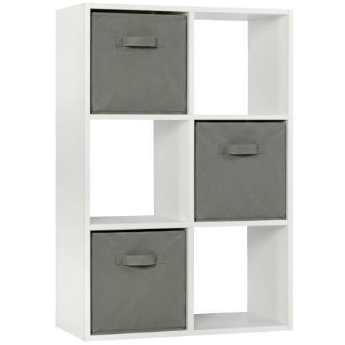 Charles Jacobs (White + 3 Grey Drawers) Charles Jacobs White 6 Cube Open Book Shelf Storage Unit