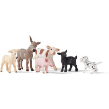 Schleich Farm World - 6 PC Baby Farm Animal Toy Bundle - Donkey Foal, Piglet, Lamb, Calf, Baby Goat, and Puppy Figurines - Kids 3+ | 77534