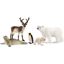 Schleich Wild Life- 5PC Arctic Animal Toy Bundle with Penguin, Reindeer, Seal, Polar Bears-Animal Figurine Starter Set for Snow Safari, Ages 3+|77421