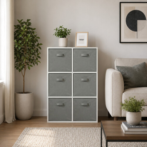 Charles Jacobs (White + 6 Grey Drawers) Charles Jacobs White 6 Cube Open Book Shelf Storage Unit 1