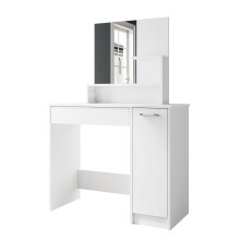 (Dressing Table Only) White Dressing Table with Mirror, Drawer & Storage Cabinet, Vanity Desk with Open Shelves, Makeup Table, 90 x 40 x 136cm
