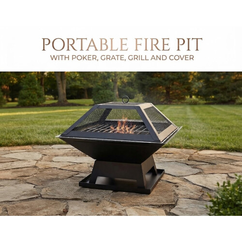 Square Outdoor Fire Pits for Garden with BBQ