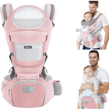 Babytrage mit Hüftsitz, 6-in-1 Multifunktions-Babytrage, ergonomisch, 360 verstellbar, bequemer Tragesitz. PINK