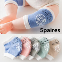 Baby-Knieschoner, Unisex-Knieschoner aus Baumwolle, mit rutschfesten Gumminoppen, verstellbaren Gummibändern, zum Krabbeln, 5 Paar