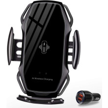 Chargeur de voiture sans fil, support de téléphone de voiture à charge rapide avec fixation automatique, fixation sur grille d'aération