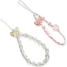 Lot de 2 breloques pour téléphone, bracelet mignon pour téléphone, cordon de téléphone à perles, chaîne anti-perte pour téléphone,