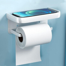 2-in-1 Toilet Paper Holder with Shelf, Self-Adhesive and Wall-Mounted Toilet Paper Dispenser for Bathroom