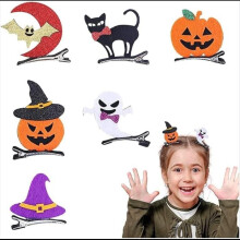Lot de 6 pinces à cheveux pour Halloween, motif citrouille, fantôme, chauve-souris et chat, accessoires de déguisement.