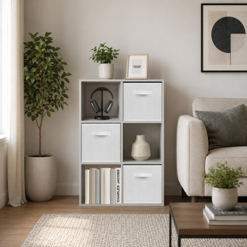 Charles Jacobs (3 White Drawers) Charles Jacobs Grey 6 Cube Open Book Shelf Storage Unit 1