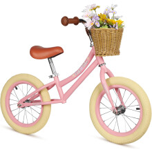 (Pink) 14-Zoll-Laufrad mit abnehmbarem Korb für Kinder, leichtes, höhenverstellbares mit Rahmen aus Kohlenstoffstahl und Luftreifen aus Gummi