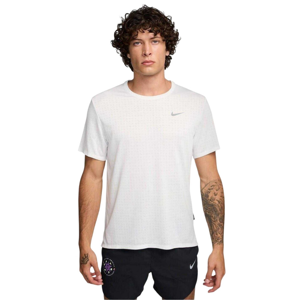 Nike (L, White) Mens Miler Dri-Fit Crew Neck T-Shirt
