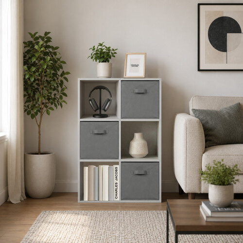Charles Jacobs (3 Grey Drawers) Charles Jacobs Grey 6 Cube Open Book Shelf Storage Unit 1