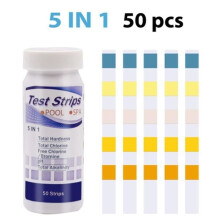 50-Piece 5-in-1 Spa Water Test Strips, Aquarium and Pool pH Test Strips for Hardness, Chlorine, and Bromine