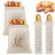 4-teiliges Set langlebiger Brotbeutel aus Leinen mit Kordelzug, wiederverwendbare Brotbeutel 31 x 38 cm / 64 x 16 cm