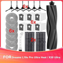 For Dreame L10s Pro Ultra Heat / X30 Ultra Robot Vacuum Cleaner: Main Brush, Dust Bags, Cleaning Cloths, Filters