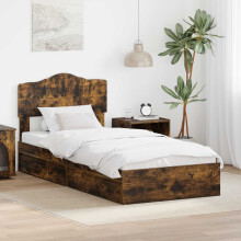 vidaXL Storage Bed with Drawer Smoked Oak 90 x 190 cm Engineered Wood