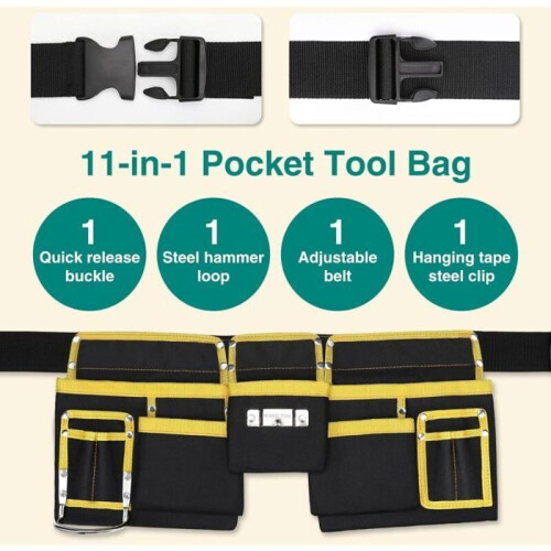 Tool Belt - LARGEIGHT - 11 Pockets - Waterproof - Adjustable - Oxford Fabric 2