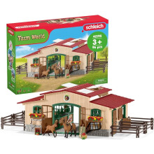 schleich Farm World - 43PC Stable Playset with Horse Figurines - Barn Play Set with Horseback Rider Figure and Equestrian Accessories -Kids 3+| 42195