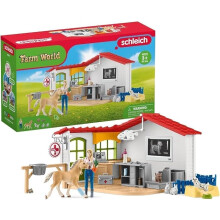 schleich Farm World - 43 PC, Animal Figures and Accessories - Pet Hospital Play Set with Vet, Horse, Dog, and Cat Figurines - Kids 3+ | 42502