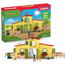 Schleich Farm World - 92PC Playset with Barn Animal Toys and Accessories - Farmer, Cow, Pig, and Cat Figurines - Kids 3+ | 42578