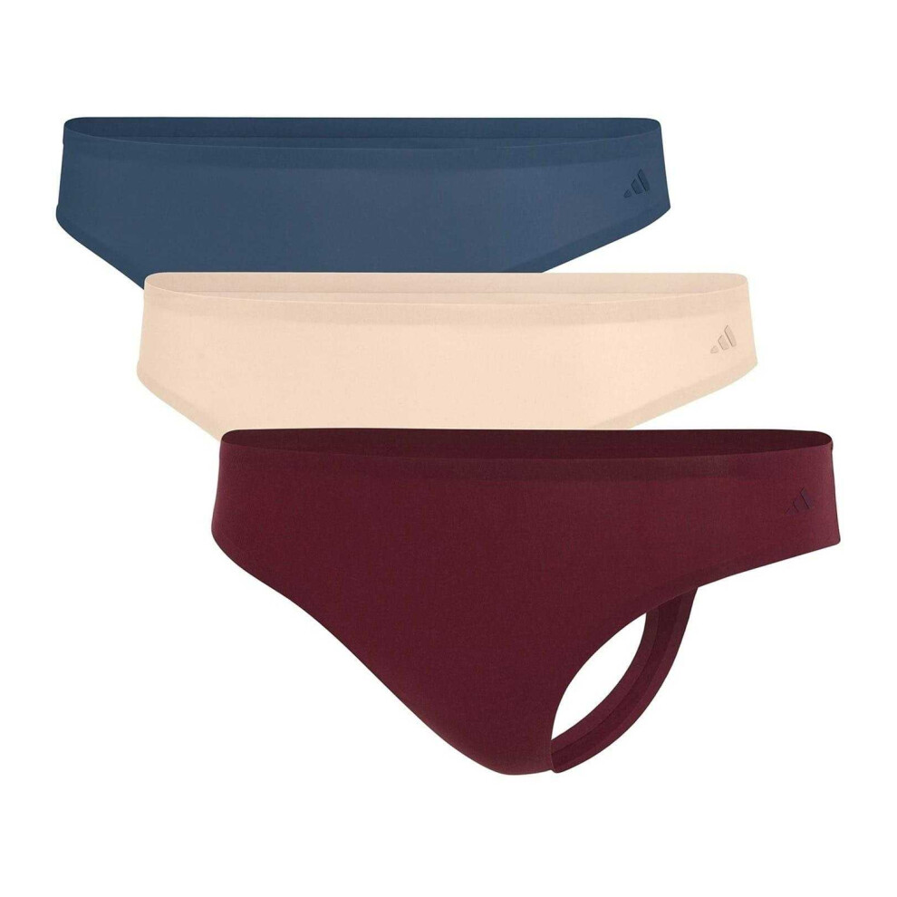 Adidas (16 Uk, Blue/Beige/Burgundy) Womens/Ladies Thong (Pack Of 3)