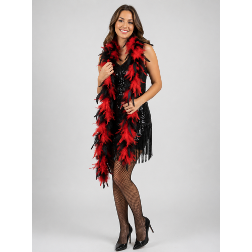 Black Red Feather Boa 45g 2m Flapper Cabaret Burlesque Fa