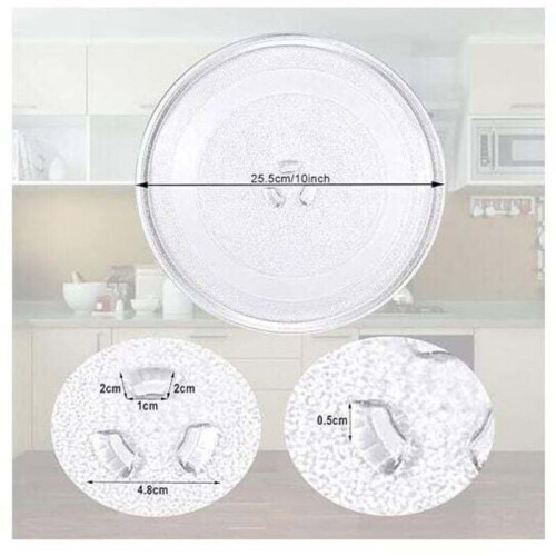 25.5 cm Microwave Turntable, Glass, Universal Microwaveable with 3 Mounting Brackets, Universal Rotating Microwave Plate 1