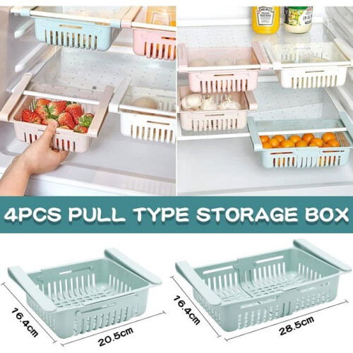 4-Piece Refrigerator Drawer Organizer Set, Easy to Store - Retractable with Refrigerator Storage Box 1