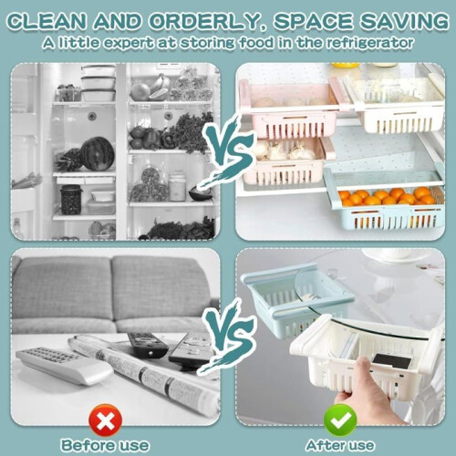 4-Piece Refrigerator Drawer Organizer Set, Easy to Store - Retractable with Refrigerator Storage Box 2