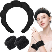 2-teiliges Set – Gesichtsband & Armbänder – Weich und komfortabel – Für Make-up, Gesichtsreinigung & Hautpflege – Schwarz