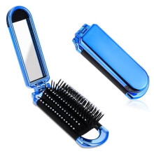 1 folding comb/travel comb with mirror - Blue airbag massage (small portable plastic comb)