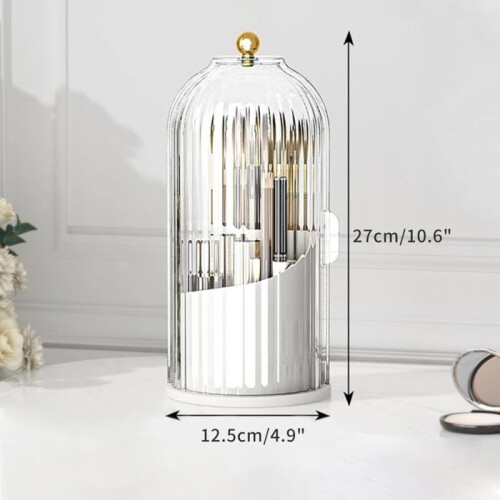 360 Rotating Makeup Brush Organizer with Lid for Cosmetics and Accessories PZCC 1