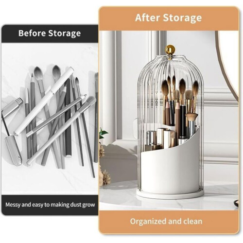 360 Rotating Makeup Brush Organizer with Lid for Cosmetics and Accessories PZCC 2