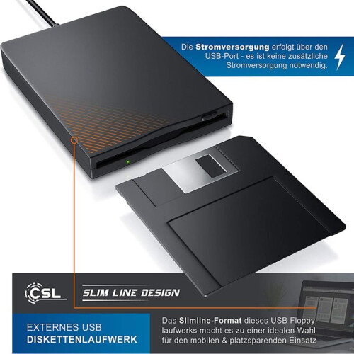 USB floppy disk drive, 144MB external USB floppy disk drive, slim design, plug and play for Windows 2000/XP PC, black label 1