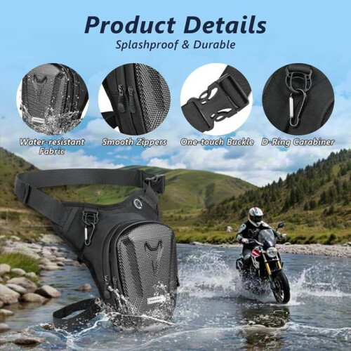 Motorcycle Leg Bag - Tactical - EVA Shell - Waterproof - Leg Strap - Black 2