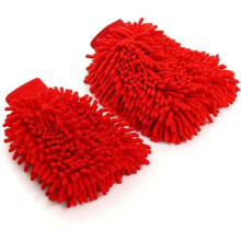 1 pair of premium microfiber car wash gloves, double-sided chenille, scratch-resistant, red