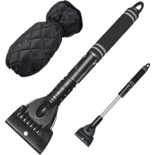 Car Ice Scraper, Car Window Scraper with Glove, Removable, Telescopic Ice and Snow Shovel