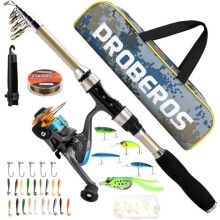 Telescopic fishing rod and reel combo, fishing rod kit with fishing line - fishing lure accessories - bag [12]