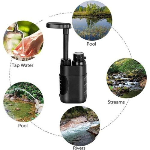 Mini-Notfall-Reinigungssystem mit Wasserfilterstrohhalm, tragbare Outdoor-Überlebensausrüstung, schwarz 2
