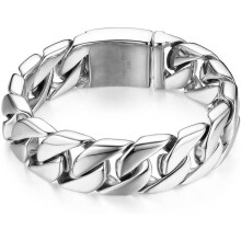 Großes, poliertes Edelstahl-Panzerkettenarmband für Herren, silber-gold-schwarz, kostenlose Gravur [1612]