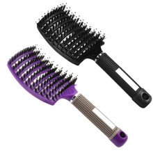 2-Piece Boar Bristle Brush Set - Hair Styling Accessories - Best for Detangling Thick Hair - Black and Purple