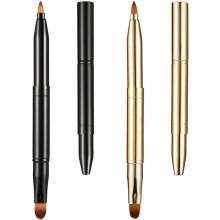 Set of 2 retractable lip brushes for lipstick, double-ended metal makeup brush, portable brush