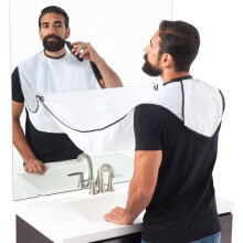 GD02060 Beard Apron, Beard Bib, Shaving Apron, Barber Cape, Shaving Bib with Suction Cup, White - Beard Trimming Catcher