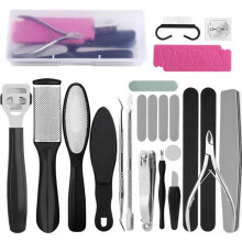 Pedicure Kit - 23 Pieces - Stainless Steel Tools - Foot File - Foot Care